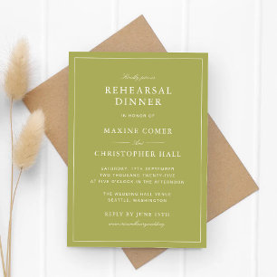 Elegant Olive Green Script Rehearsal Dinner Invitation