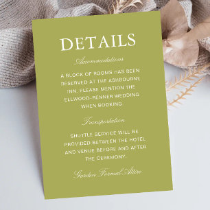 Elegant Olive Green Script Wedding Information Enclosure Card