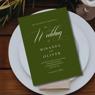 Elegant Olive Green Script Wedding Invitation