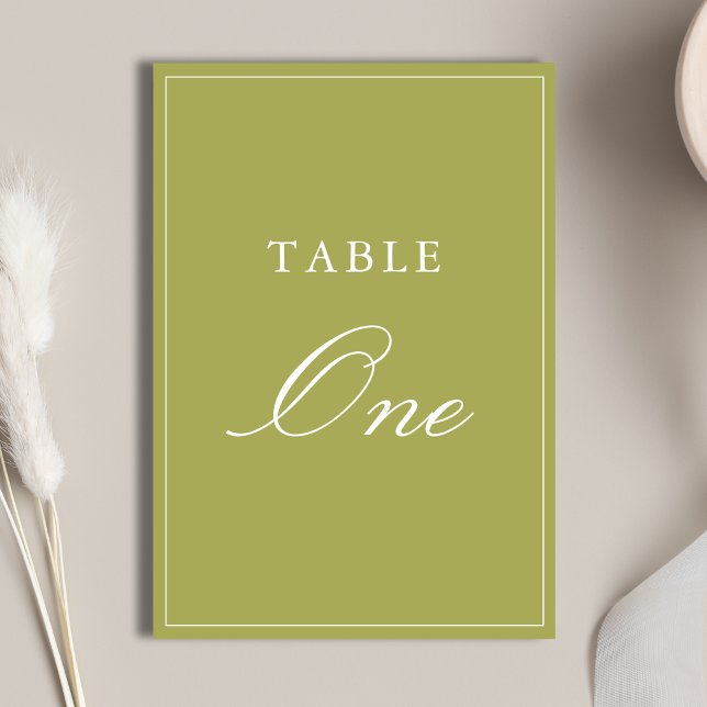 Elegant Olive Green Script Wedding Table Number (Elegant olive green wedding table numbers help guests find their seats with style.)