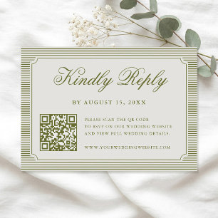 Elegant Olive Green Striped QR Code Wedding RSVP Card