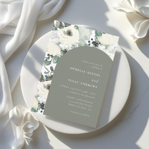 Elegant Olive Green Watercolor Floral Arch Wedding Invitation
