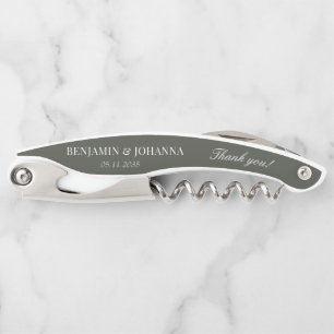 Elegant Olive Green Wedding Thank You Favours Corkscrew