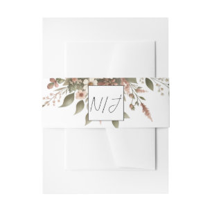 Elegant Olive Green & White Floral Corner Wedding  Invitation Belly Band