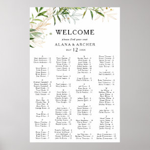 Elegant Olive Greenery Alphabetical Seating Chart