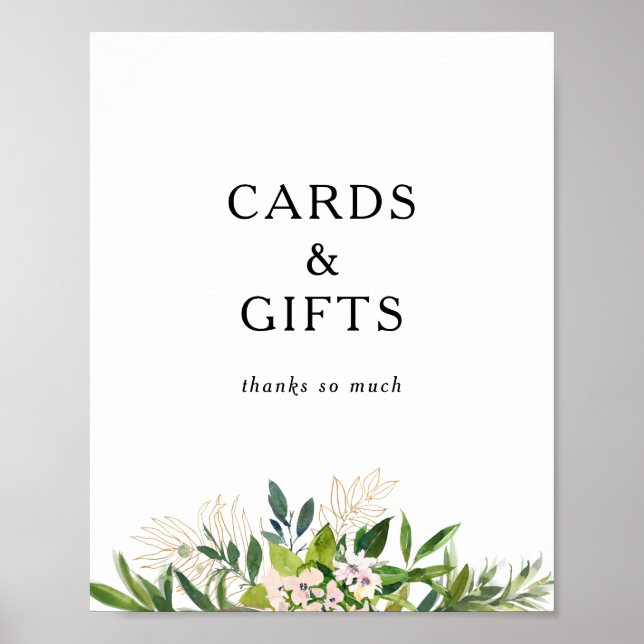 Elegant Olive Greenery Cards and Gifts Sign (Front)