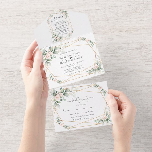 Elegant Olive Greenery Gold Wedding  All In One In Invitation (Tearaway)
