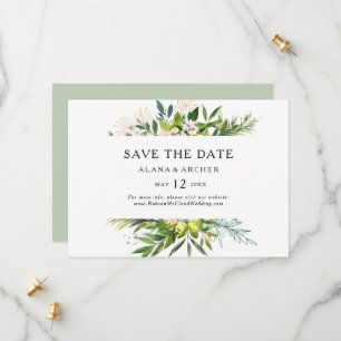 Elegant Olive Greenery Horizontal Save the Date