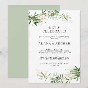 Elegant Olive Greenery Let's Celebrate Invitation