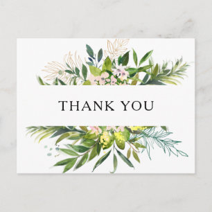 Elégant Olive Greenery Merci Mariage carte postale