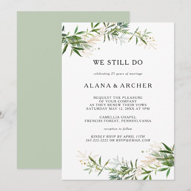 Elegant Olive Greenery We Still Do Vow Renewal Inv Invitation (Front/Back)
