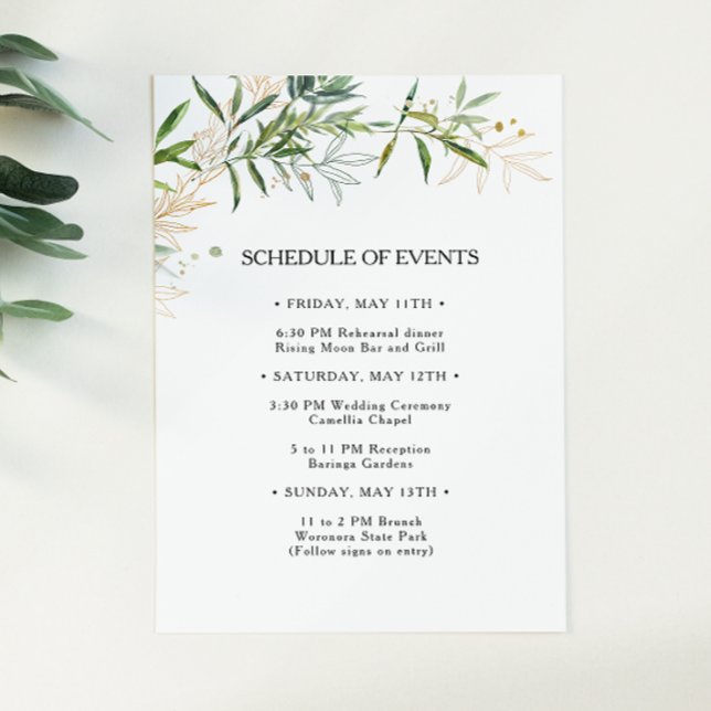 Elegant Olive Greenery Wedding Schedule of Events Enclosure Card (Creator Uploaded)