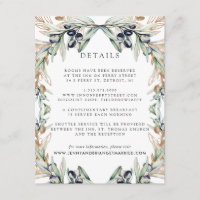 Elegant Olive Grove Boho Wedding Guest Details