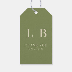 Elegant Olive Initials Thank You Gift Tags