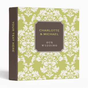 Elegant Olive & Ivory Damask Personalized Binder