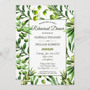 Elegant Olive Leaf Boho Garden Rehearsal Dinner Invitation