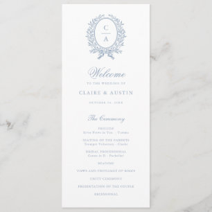 Elegant Olive Leaf Crest Vintage Blue Wedding Program