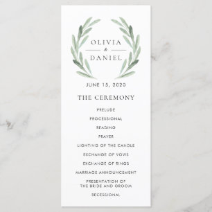 Elegant Olive Leaf Wreath Green Wedding Program