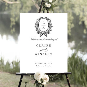 Elegant Olive Leaf Wreath Vintage Welcome Sign