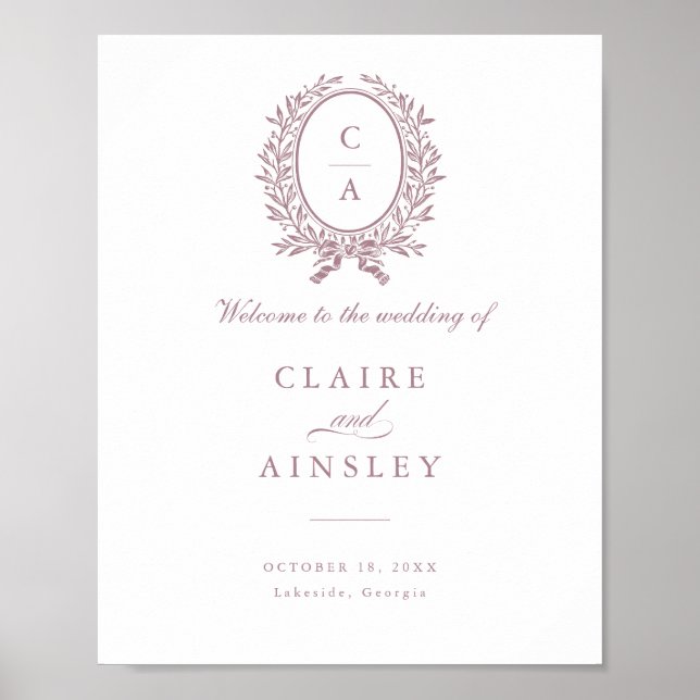 Elegant Olive Leaf Wreath Vintage Welcome Sign (Front)