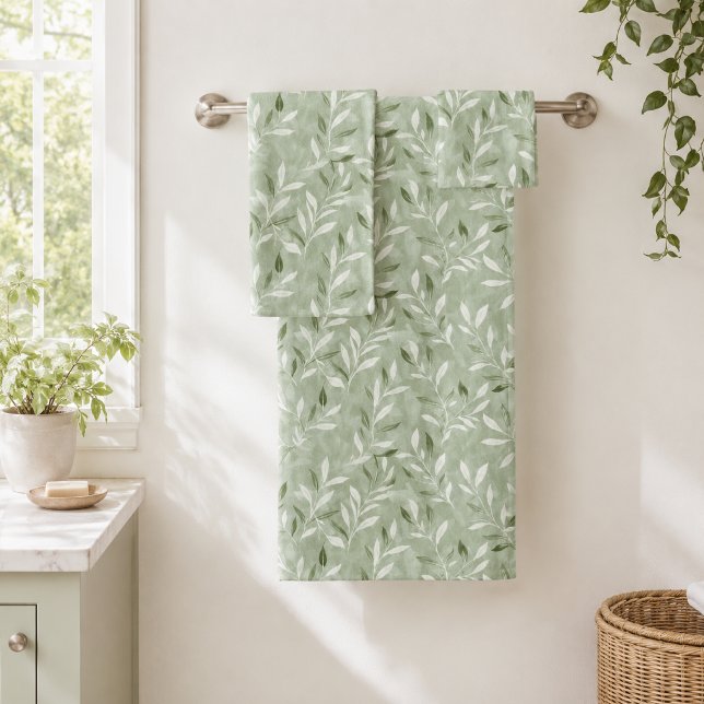 Elegant Olive Leaves Pattern Bath Towel Set (Creator Uploaded)