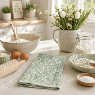 Elegant Olive Leaves Pattern Kitchen Towel