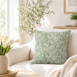 Elegant Olive Leaves Pattern Throw Pillow