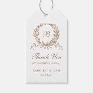Elegant Olive Oak Crest Gold Wedding Monogram Gift Tags