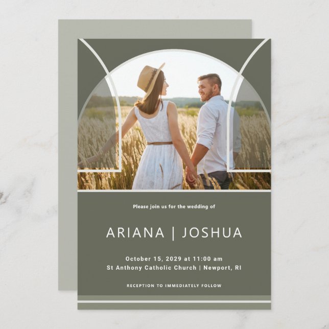Elegant Olive Photo Arch Wedding Invitation (Front/Back)
