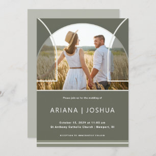 Elegant Olive Photo Arch Wedding Invitation