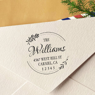 Elegant Olive Round Return Address Self-inking Stamp