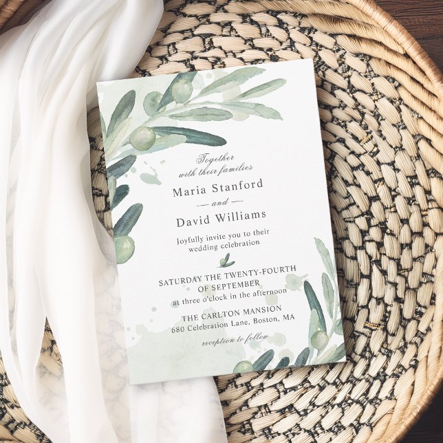Elegant Olive Sprig Branch Wedding Invitation (Creator Uploaded)