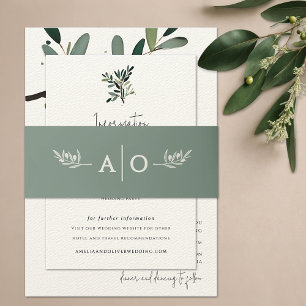 Elegant Olive Tree Branch Minimalist Wedding Invitation Belly Band