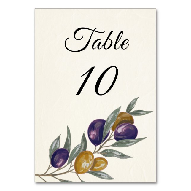 Elegant Olive Wedding Table Number Card (Front)