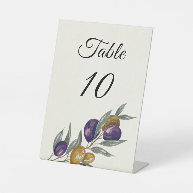 Elegant Olive Wedding Table Number  Pedestal Sign (Front)