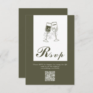 Elegant Olive wood Green QR Code Wedding RSVP Card
