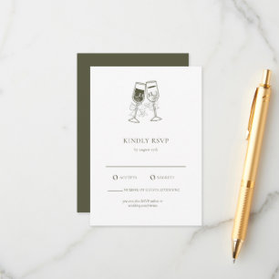 Elegant Olive wood Green Wedding RSVP Card