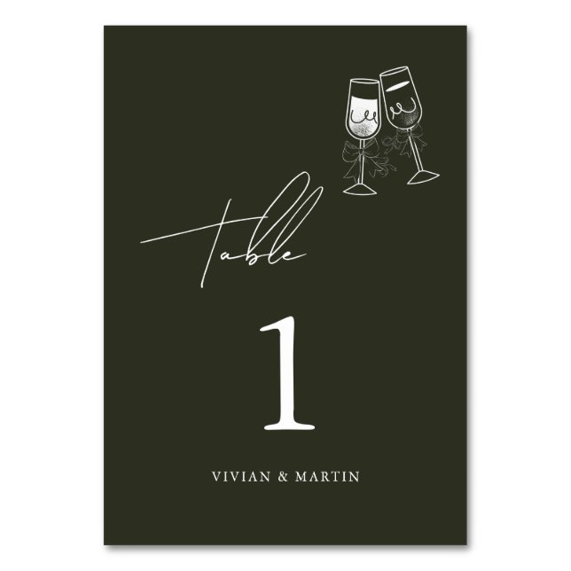 Elegant Olive wood Green Wedding Table Number (Front)