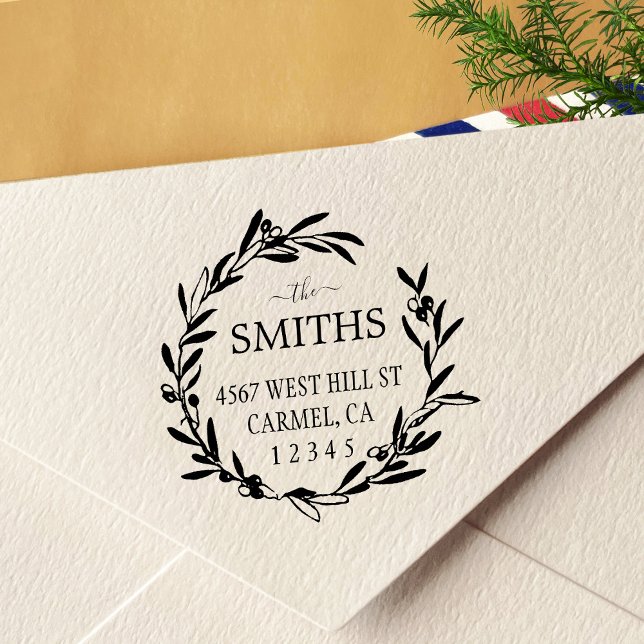 Elegant Olive Wreath Return Address Self-inking Stamp (Creator Uploaded)