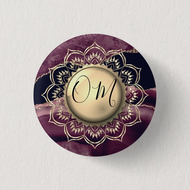 Elegant OM Mandala Marble     1 Inch Round Button (Front)