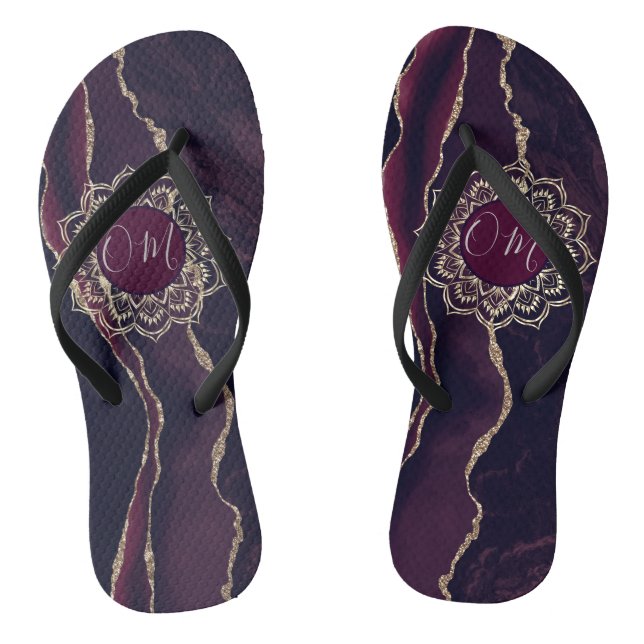 Elegant OM Mandala on Agate Flip Flops (Footbed)