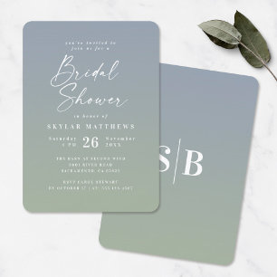 Elegant Ombre Dusty Blue & Green Bridal Shower Invitation
