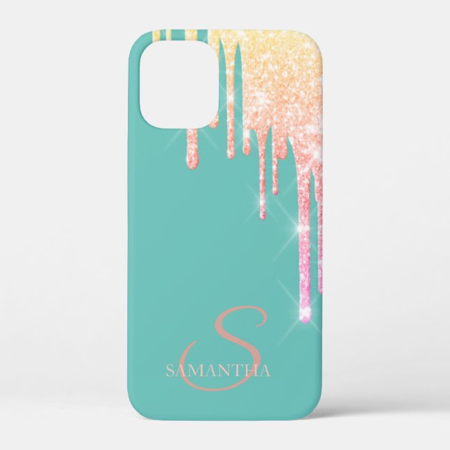 Elegant Ombre Glitter Drips Mint Green  Case-Mate iPhone Case (Back)