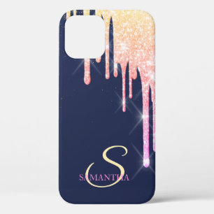Elegant Ombre Glitter Drips,Navy Blue iPhone 12 Pro Case