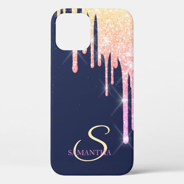 Elegant Ombre Glitter Drips,Navy Blue Case-Mate iPhone Case (Back)