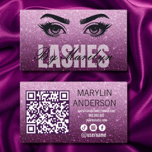 Elegant Ombre Glitter Lash Technician with QR Code Business Card