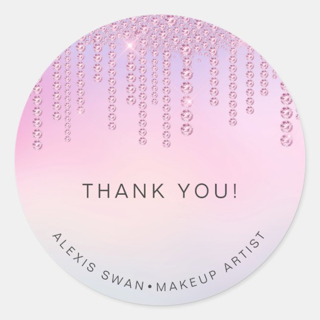 Elegant ombre pink & purple diamonds makeup artist classic round sticker (Front)
