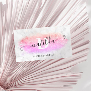 Elegant ombre purple glitter marble makeup artist business card