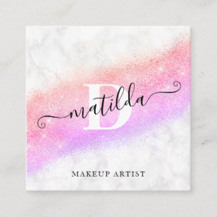 Elegant ombre purple glitter marble makeup artist square business card