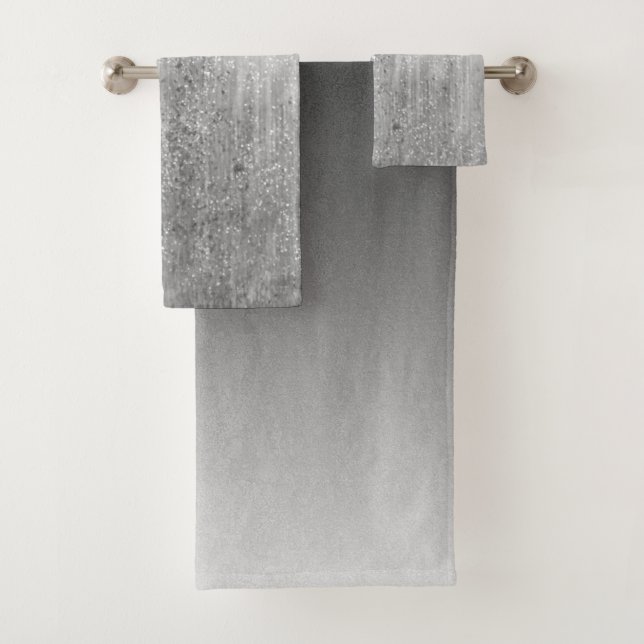 Elegant Ombre Silver Glittery Bath Towel Set (Insitu)